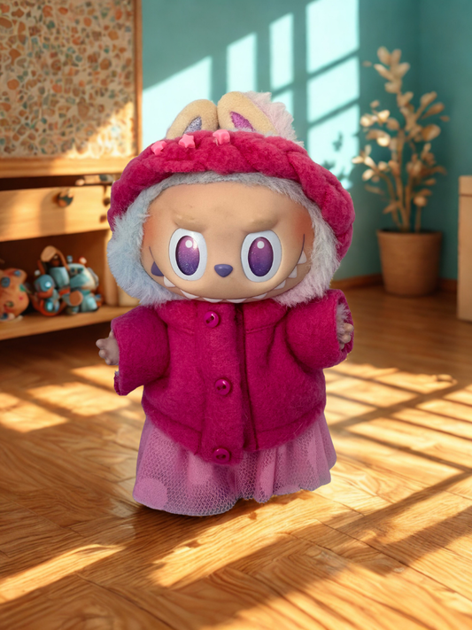 Labubu Clothes - Bold Pink Coat & Tulle Skirt