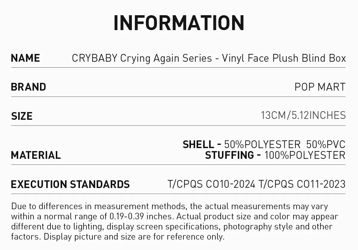 SALE - CRYBABY Crying Again Vinyl Face Plush Pendant
