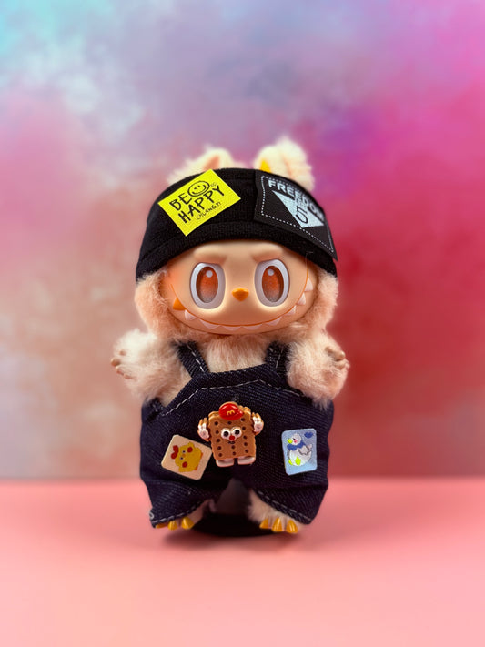 Peach‑Fur Body in Patch‑Adorned Denim
