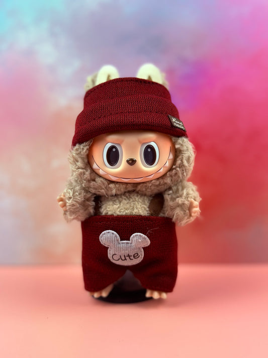 Crimson Beanie & Teddy‑Knit Ensemble