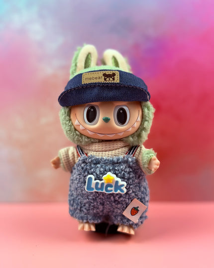 Mebear Denim Visor & Bouclé “Luck” Overalls
