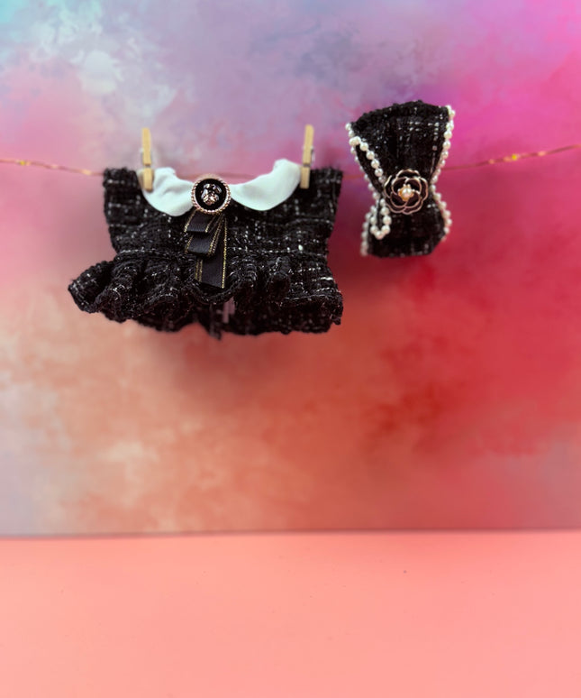 Pearl‑Trimmed Bow & Tweed Dress