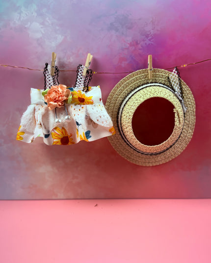 Straw Sunhat & Floral Lace Dress